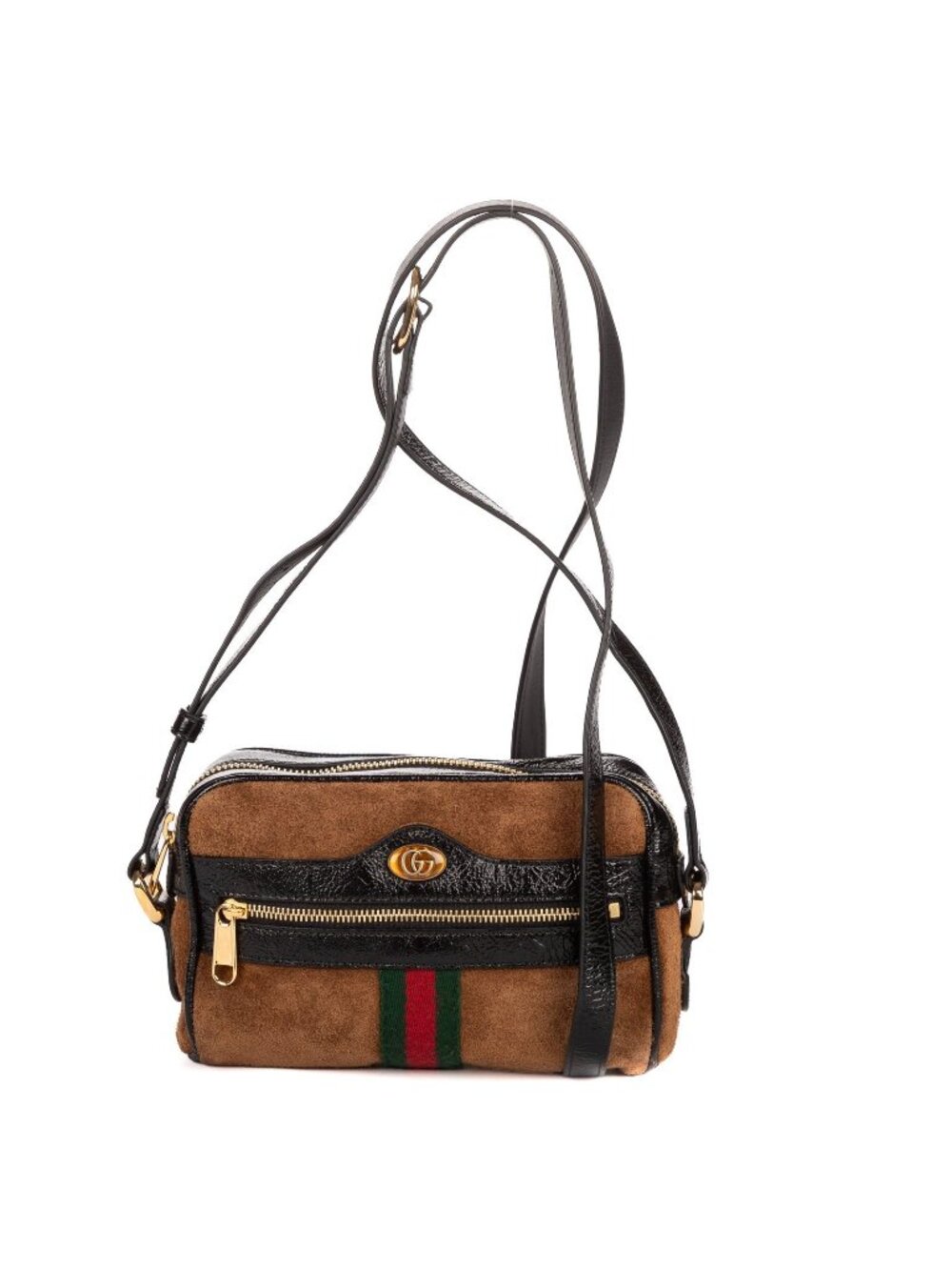 Gucci Mini Web Ophidia Crossbody Light Brown Black Suede Leather